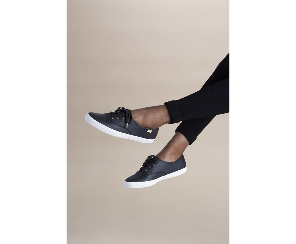 Keds Womens Sneakers Black - Champion Luxe Leather - 596SIUCGV